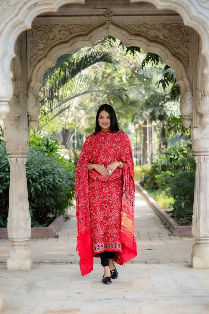 Ajrakh Modal Top And Dupatta