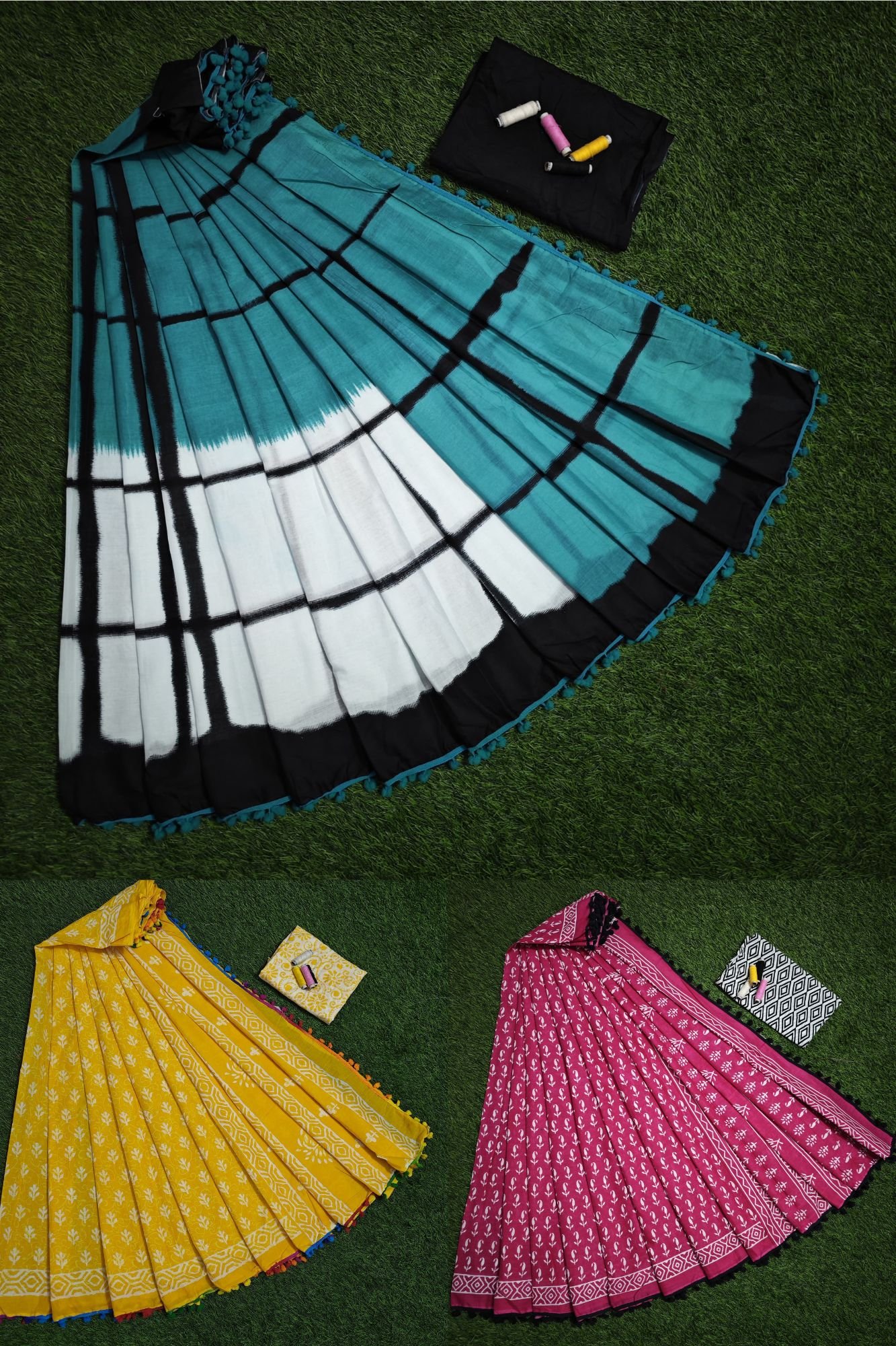 Mulmul Sarees With Pompom