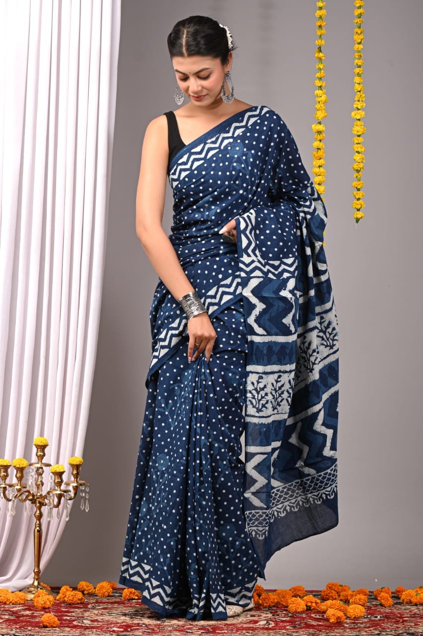 Indigo Mulmul Sarees