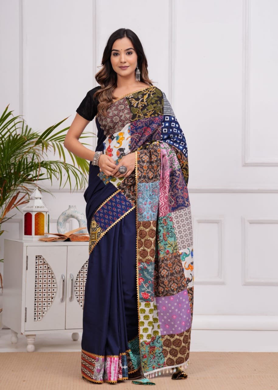 Mulmul Sarees with patch work