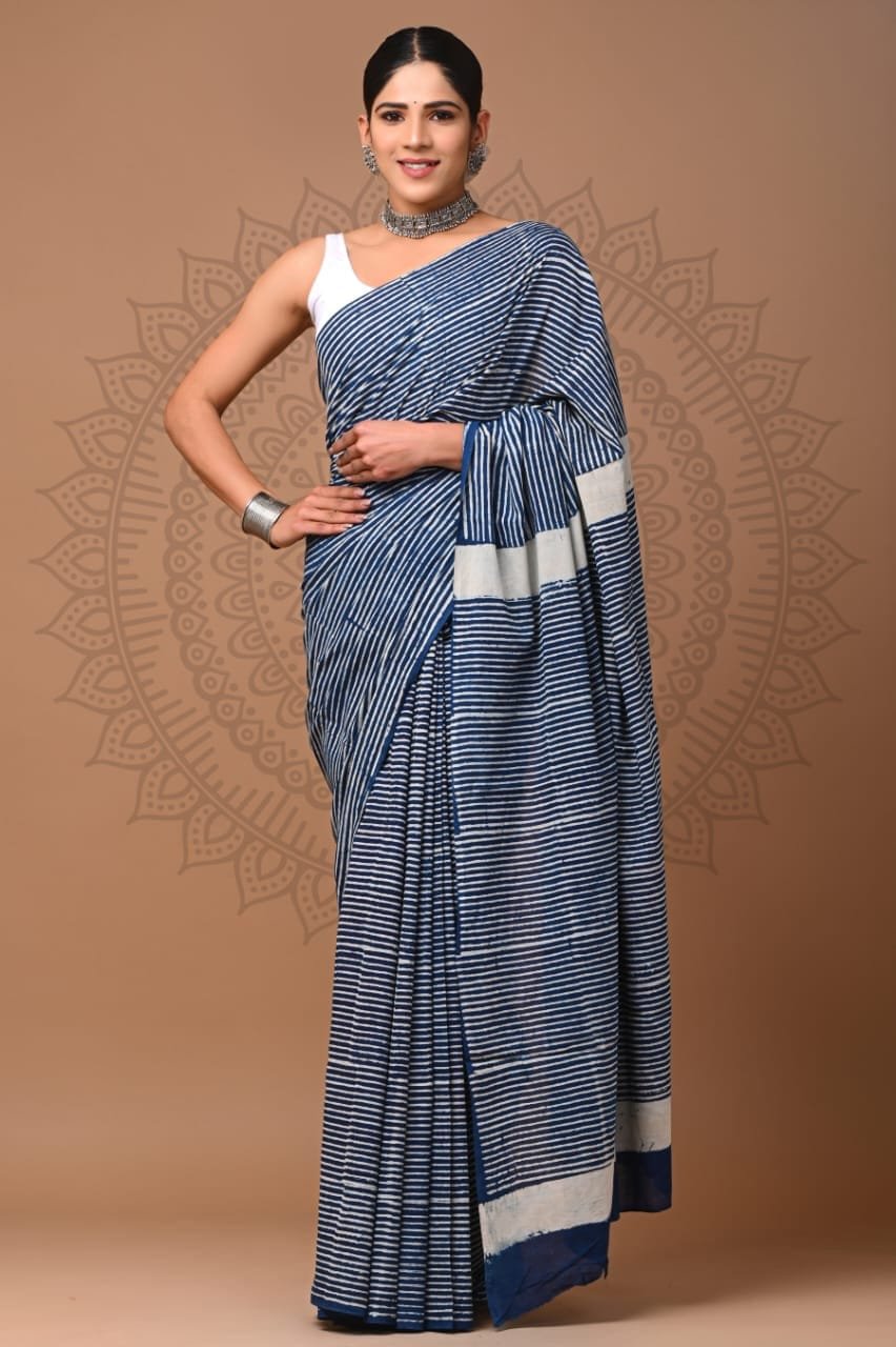 Indigo Mulmul Sarees